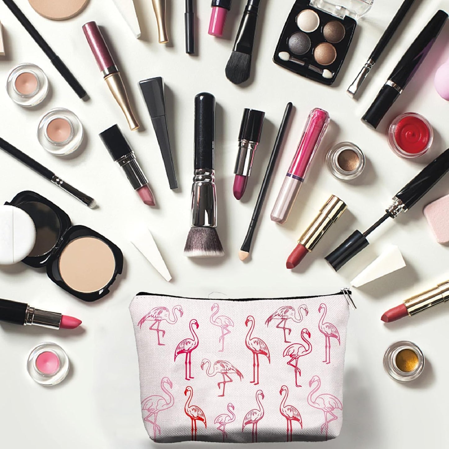 CREATCABIN Flamingo Makeup Bags Pink Cosmetic Pouch Zipper Pouches Pencil Case Polycotton Toiletry Bag Travel Organizer Bag Accessories Gifts Mom Girlfriend Wife Teacher 25 x 18 cm