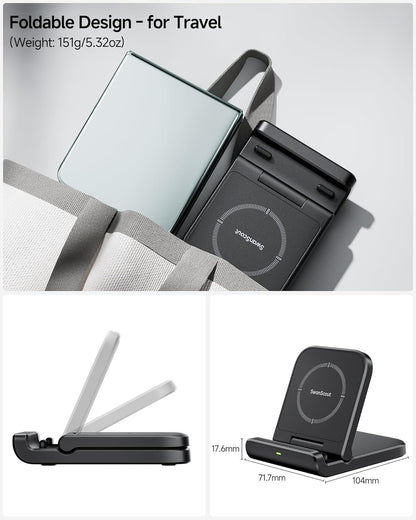SwanScout Wireless Charger for Samsung Galaxy Z Flip 6, Foldable Phone Charging Station for Galaxy Z Flip 5/4/3, Motorola RAZR 60 Ultra/60/50/40, SwanScout 501S (No Adapter)