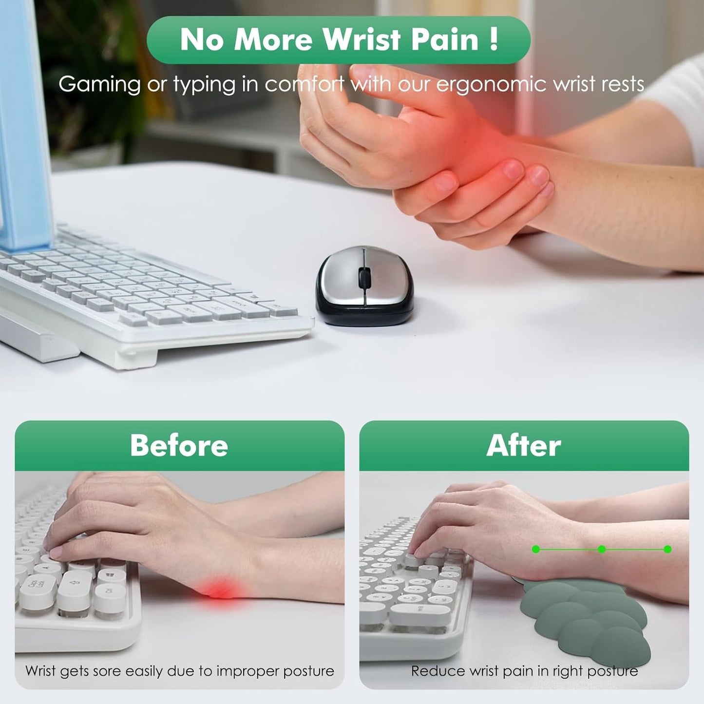 MoKo Cloud Wrist Rest, Ergonomic Cloud Keyboard Wrist Rest with Mouse Rest Wrist Pad, Durable Polyester Cloud Arm Rest Wrist Pad for Keyboard and Mouse for Office, Gaming, Computer, Laptop, Green