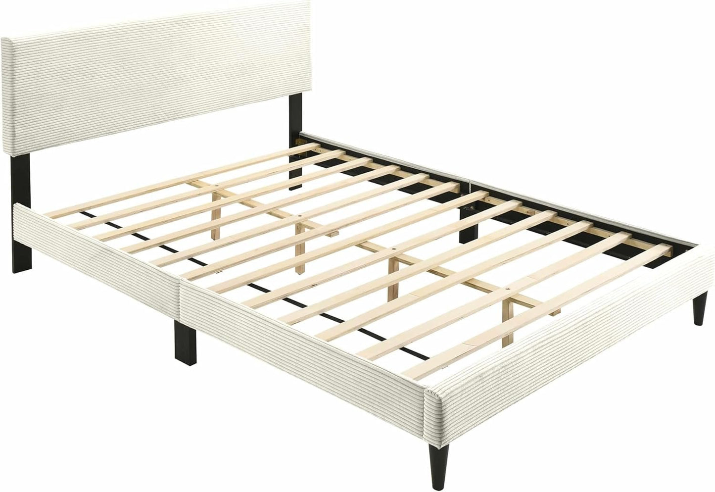 GALANO Wood Queen Bed Frame with Headboard – Platform Bed Frame Queen Size, Cream Upholstered Bedframe, Modern Queen Size Bed, Easy Assembly, No Box Spring Needed, Beds for Bedroom