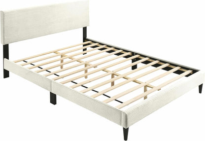 GALANO Wood Queen Bed Frame with Headboard – Platform Bed Frame Queen Size, Cream Upholstered Bedframe, Modern Queen Size Bed, Easy Assembly, No Box Spring Needed, Beds for Bedroom