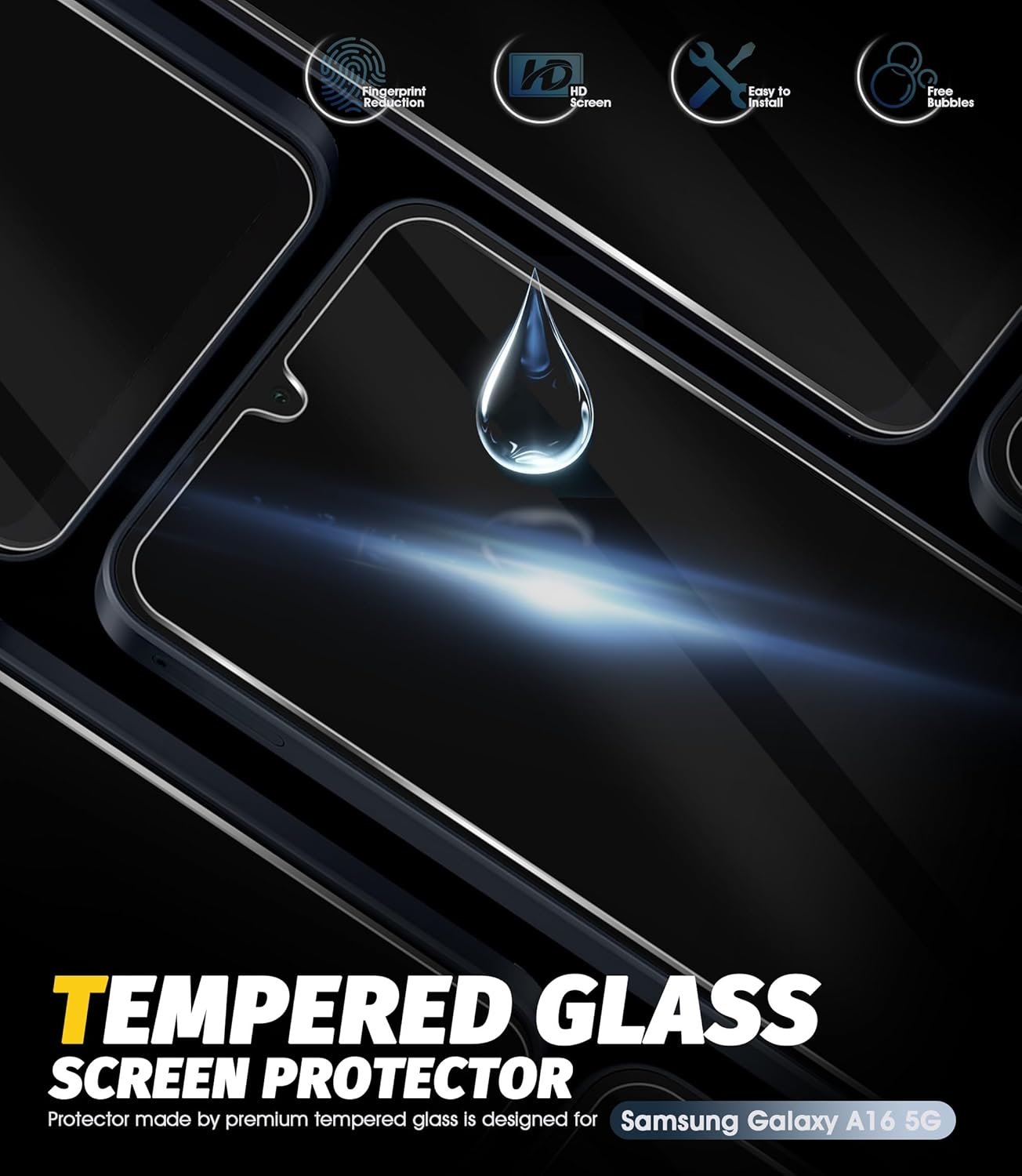 (4 Pack) Orzero Compatible for Samsung Galaxy A16 5G / 4G 6.7 inch Tempered Glass Screen Protector, 2.5D Arc Edges 9 Hardness High Definition Anti-Scratch Bubble-Free
