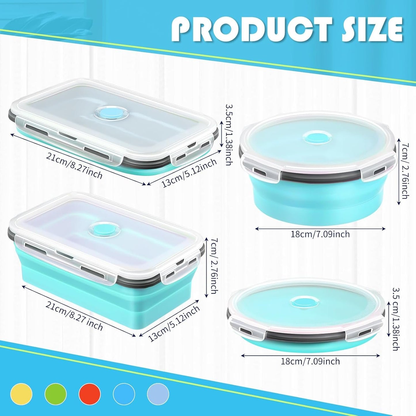 Dandat 10 Pieces 40.6 oz Silicone Collapsible Food Storage Container with Airtight Lids Stacking Meal Prep Lunch Containers for Kitchen, Traveling, Microwave Freezer Dishwasher Safe (Multicolor)