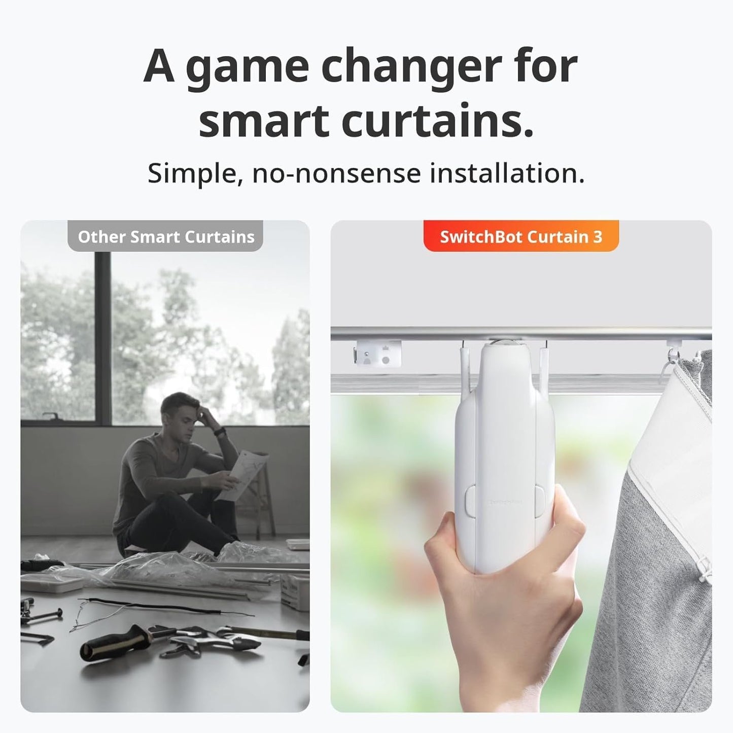 SwitchBot Smart Automatic Curtain Opener - Bluetooth Remote Control with App/Timer, Upgraded Performance Motor, Add SwitchBot Hub to Make it Work with Alexa, Google Home, HomeKit(Curtain 3, U Rail)
