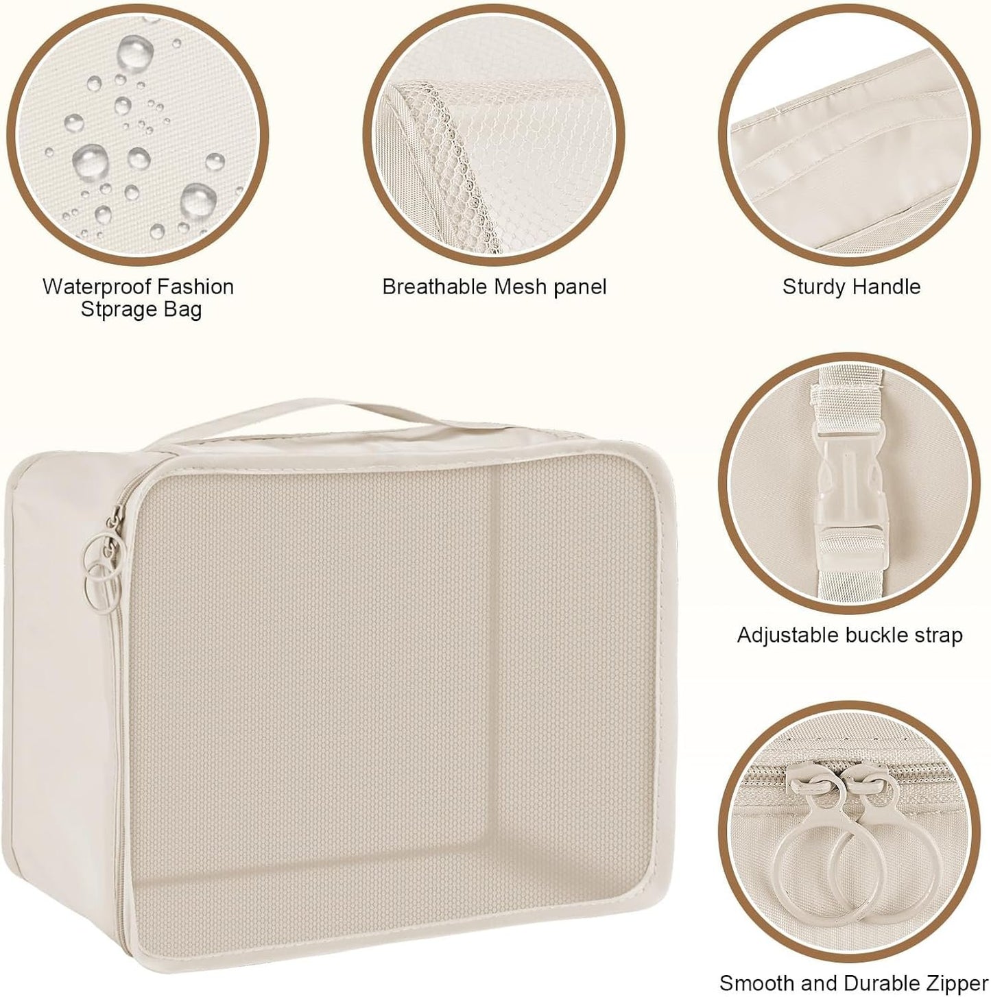 Packing Cubes, 7 Set Travel Packing Bags, Suitcase Organisers for Clothes, Travel Cubes Storage Bag Luggage Accessories (Beige, Packing Cubes + Underware Bag)