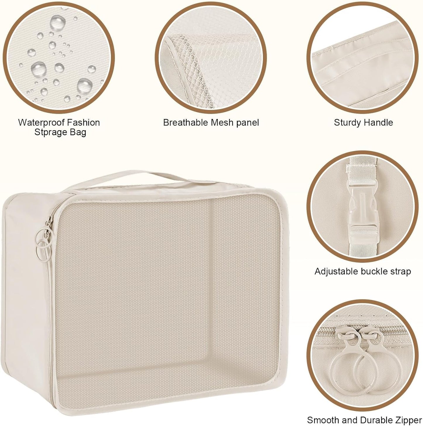 Packing Cubes, 7 Set Travel Packing Bags, Suitcase Organisers for Clothes, Travel Cubes Storage Bag Luggage Accessories (Beige, Packing Cubes + Toiletry Bag)