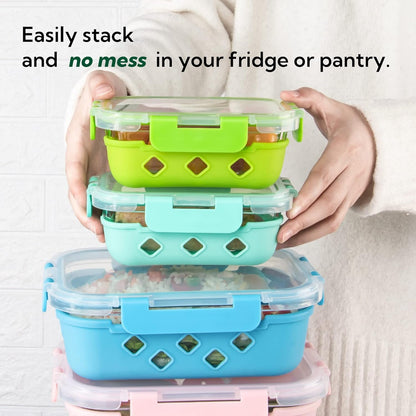 YARYOUNG 10 Pack Glass Meal Prep Containers with Removable Silicone Sleeves,Food Storage Container Set with Airtight Lids (34oz+12oz)