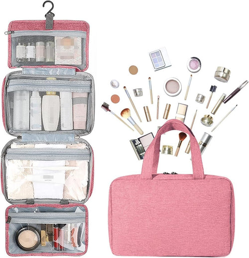 Hanging Toiletry Bag, Waterproof Wash Bag for Makeup Large Capacity Travel Makeup Bag Compact with Hook, Portable Makeup Traveling Organizer for Women Outdoor Camping Travel (1, Pink)