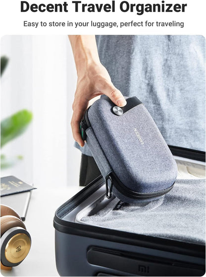 UGREEN Travel Case Gadget Bag, Portable Electronics Accessories Organiser, Cable Tidy Storage Box Pouch, with Double Layer, Zipper, Snap Hook, Carrying Strap, Small, Grey