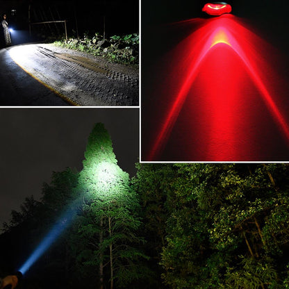 Red Green White Flashlight, 1000 lumens Powerful LED Waterproof Adjustable Focus Tactical Torch for Fishing, Hiking, Camping, Caving, Outdoor Activities