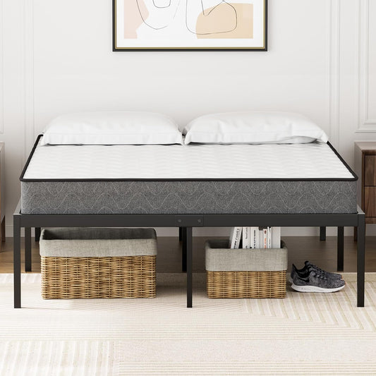 ADVWIN Bed Frame Queen Size, All Metal Material Mattress Base, Large Storage Space Under Platform Bed, Black
