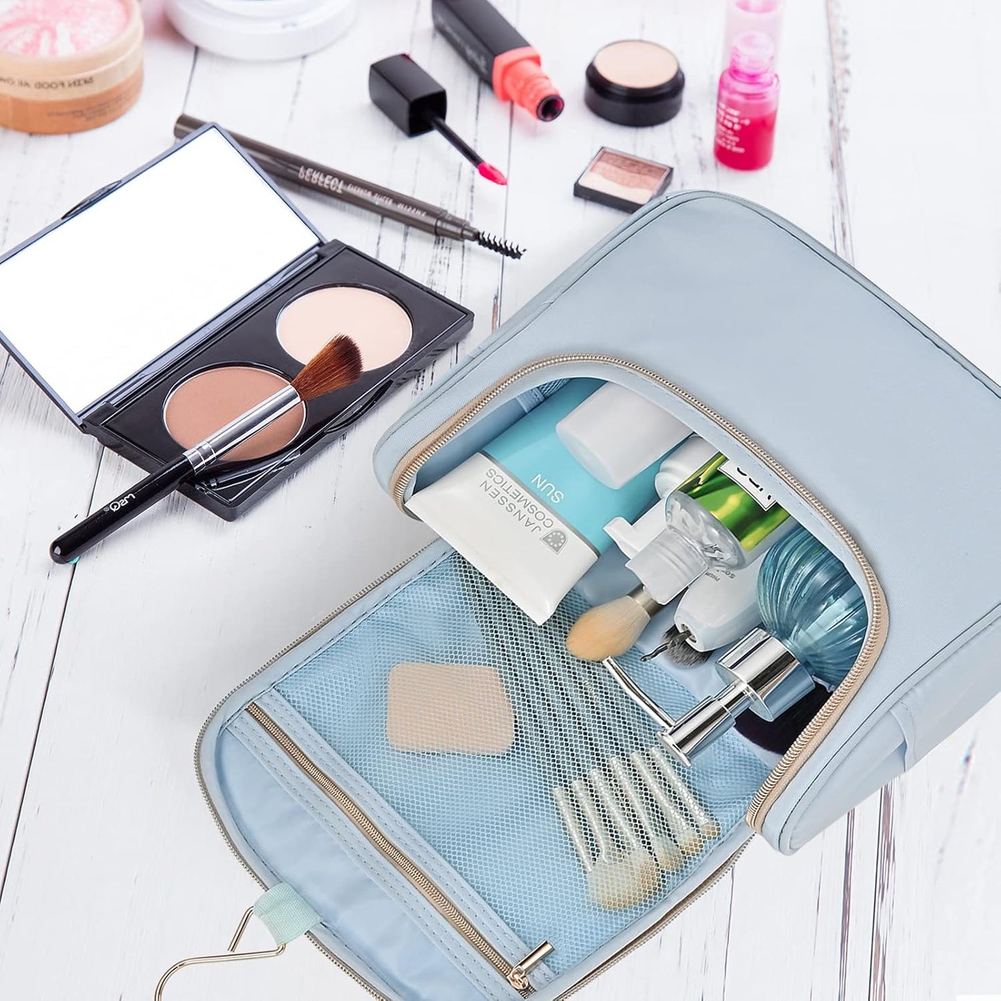 Makeup Bag Travel Cosmetic Bag Hand-Portable Girl Cosmetic Bag For Women Large Toiletry Bag Organizer, Blue, XX, Gg061