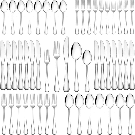 60 Piece Silverware Set, Wildone Stainless Steel Flatware Utensils Service for 12, Include Knives/Forks/Spoons, Mirror Polished, Dishwasher Safe