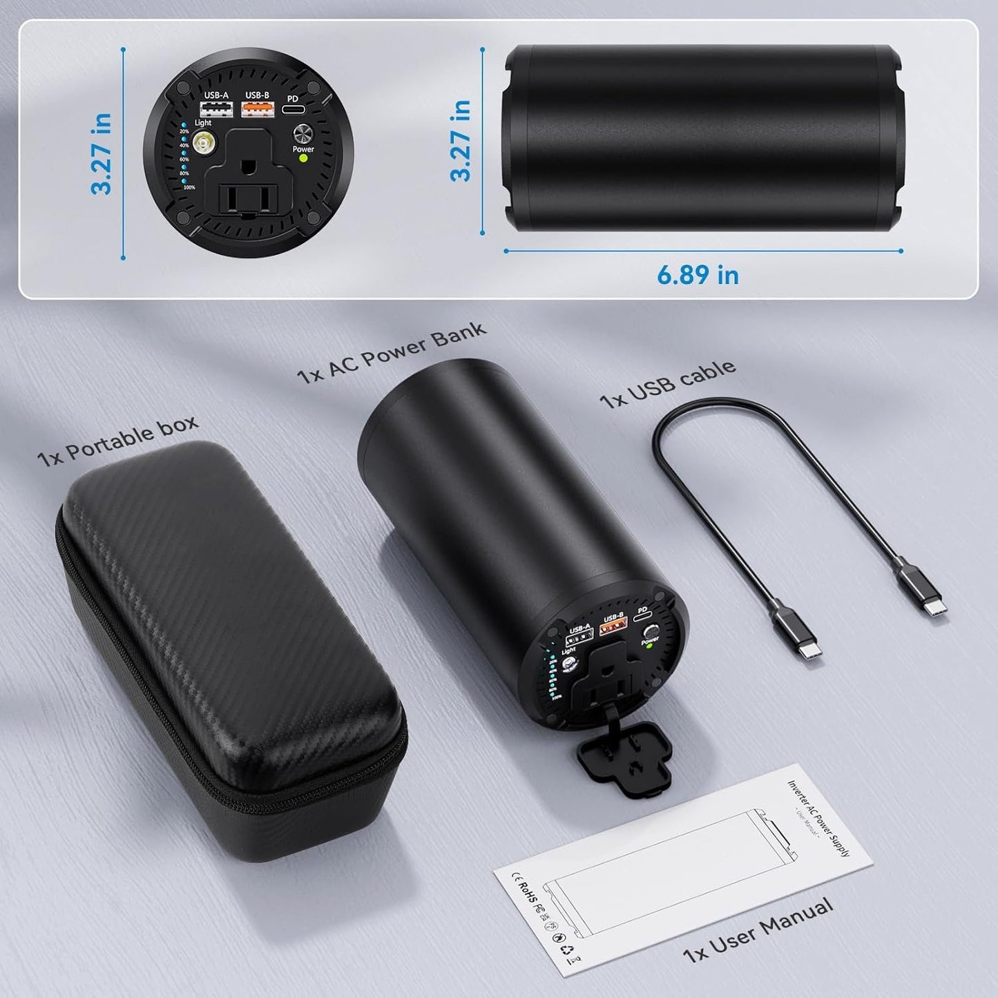 Portable Power Bank with 100W AC Outlet, 98Wh/27000mAh Laptop Portable Charger, 65W PD USB C Fast Charging, Power Station for Home Backup Power Camping Business Travel