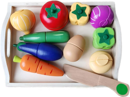BEACENOV Wooden Play Food Toy for Toddler,Kids Kitchen Play Food Set,Play Kitchen Accessories,Pretend Play Toy Food Set,Toddler Montessori Educational Toy for Boys Girls Gift,Cutting Fruits Vegetables