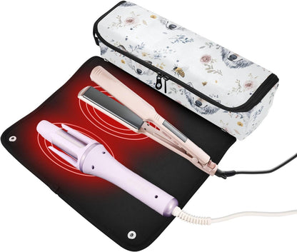 Borsa da viaggio estetica con lupi carini per capelli da donna con cuscinetto resistente al calore Strumenti di riscaldamento Borsa da viaggio Organizer per utensili caldi e accessori per la cura dei