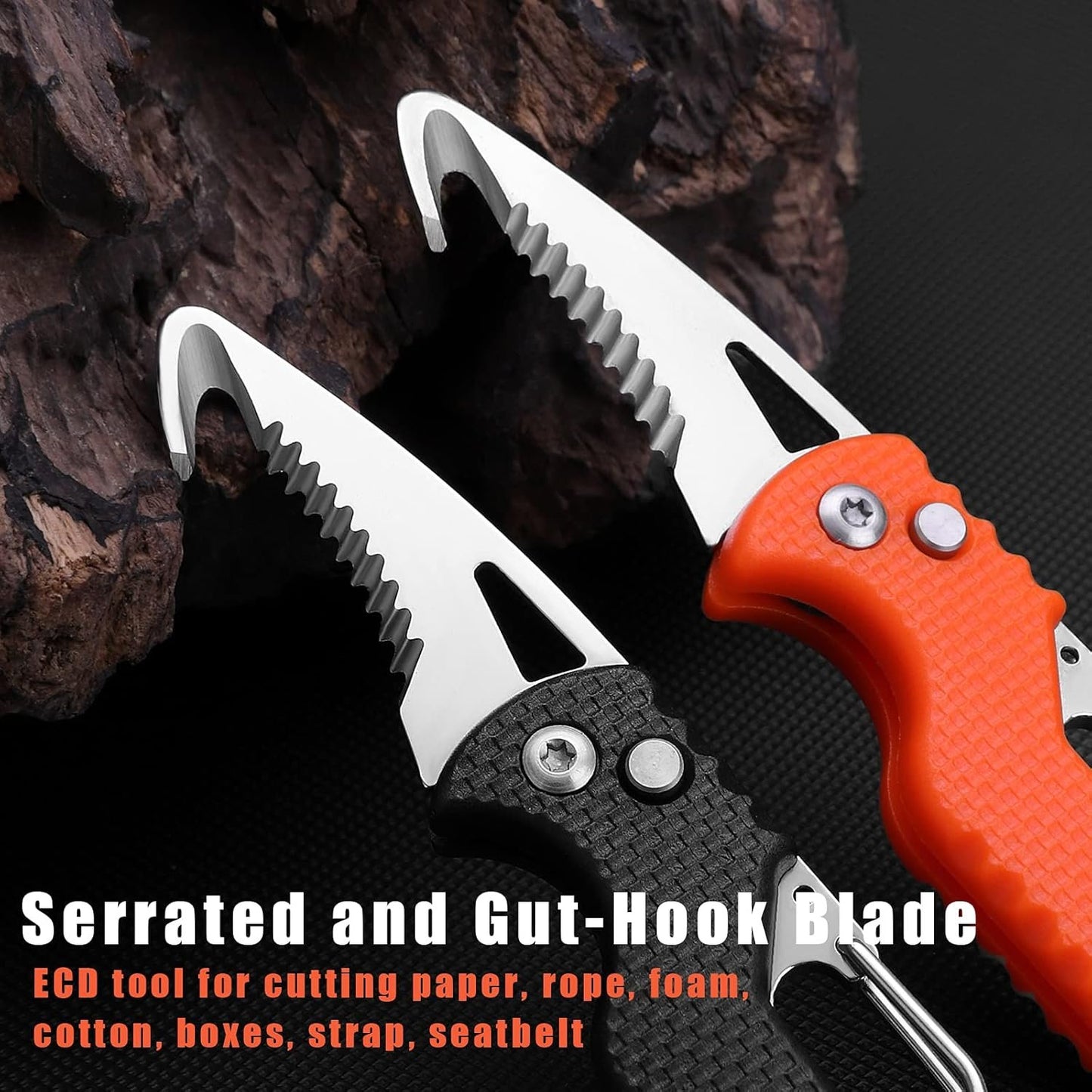 ITOKEY Multitool Keychain knife, 2 Pack Small Pocket Box/ Seatbelt/ Strap Cutter, Razor Sharp Serrated Blade and Paratrooper Hook, EDC Folding Knives Key Chains for Women Men Everyday Carry