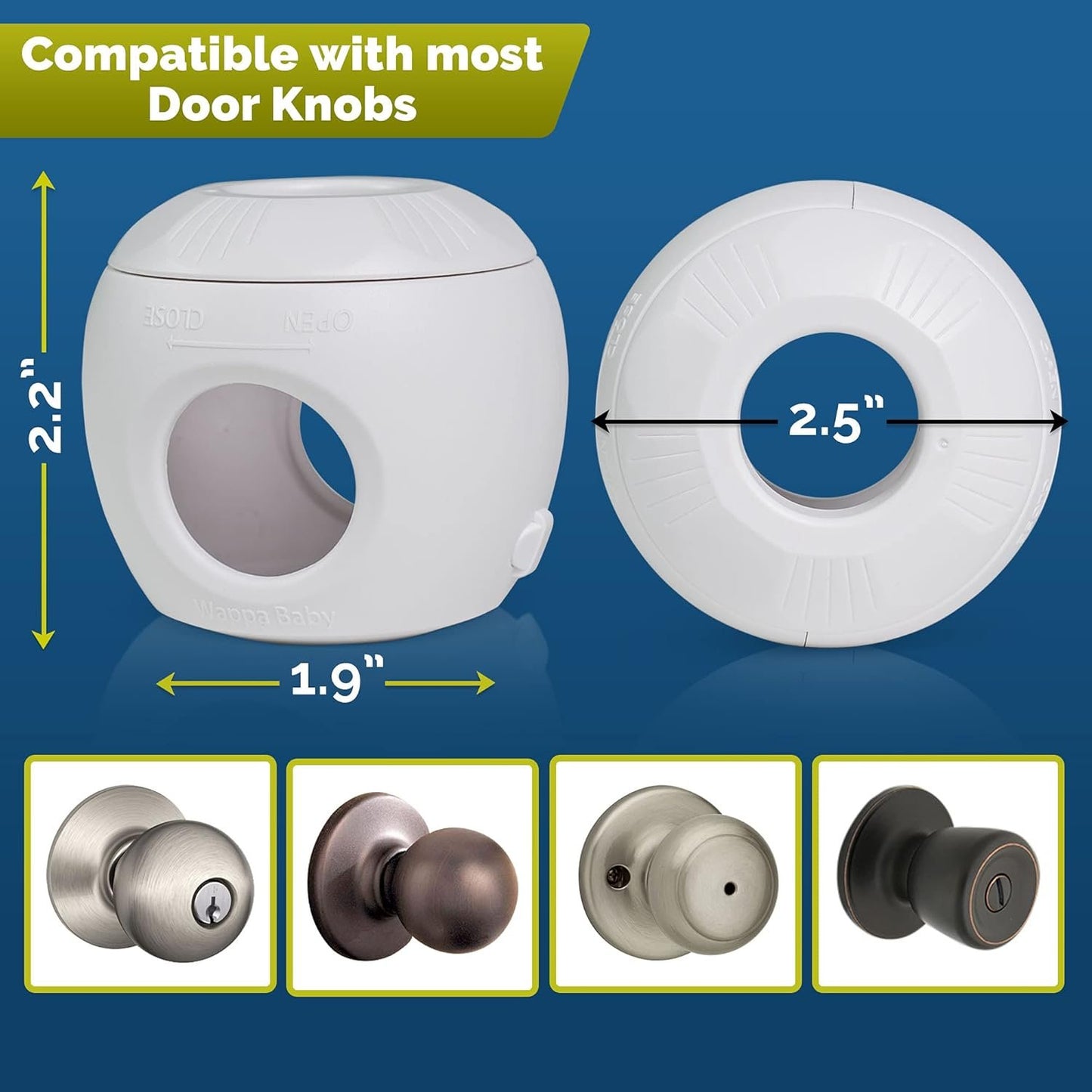 Child Safety Door Knob Cover (4 Pack) Hard-to-Remove Dual-Lock Door Handle Covers Locks for Kids - Reusable Baby Proof - Installs Easily, No Tools Needed