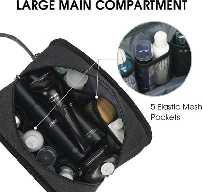 WANDF Travel Toiletry Bag for Men Hanging Dopp Kit Canvas Toiletry Organizer Water-Resistant Vegan Leather Shaving Bag with Wet Pocket