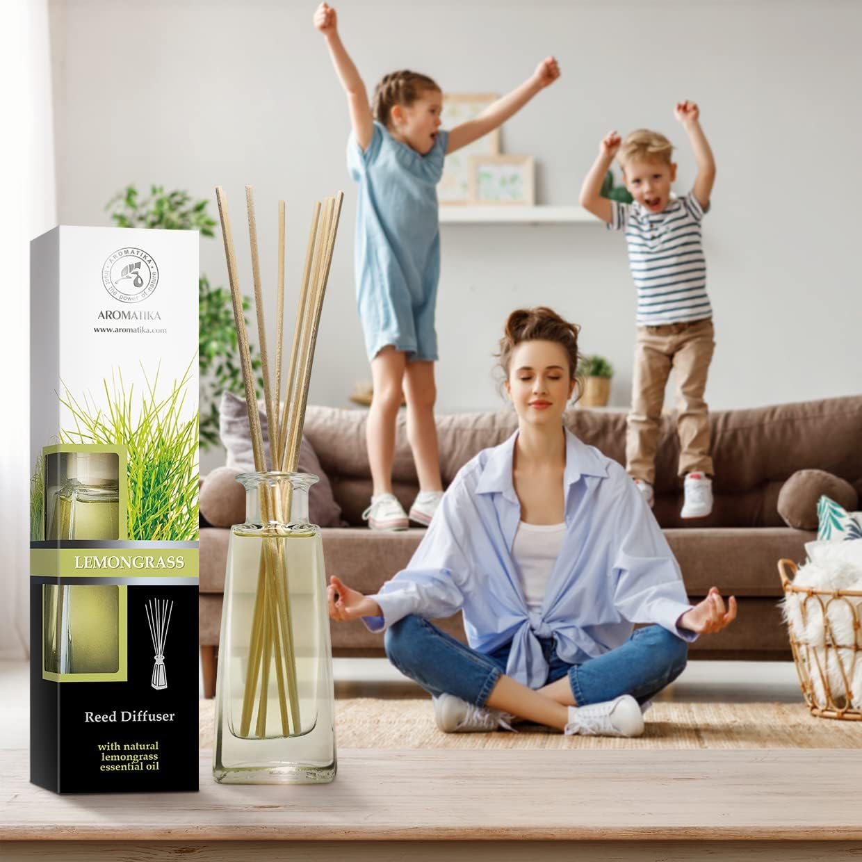Reed Diffuser Lemongrass 100ml with Rattan Sticks - Room Diffuser - Home Fragrance - Aromatherapy Air Freshener - Scented Diffuser