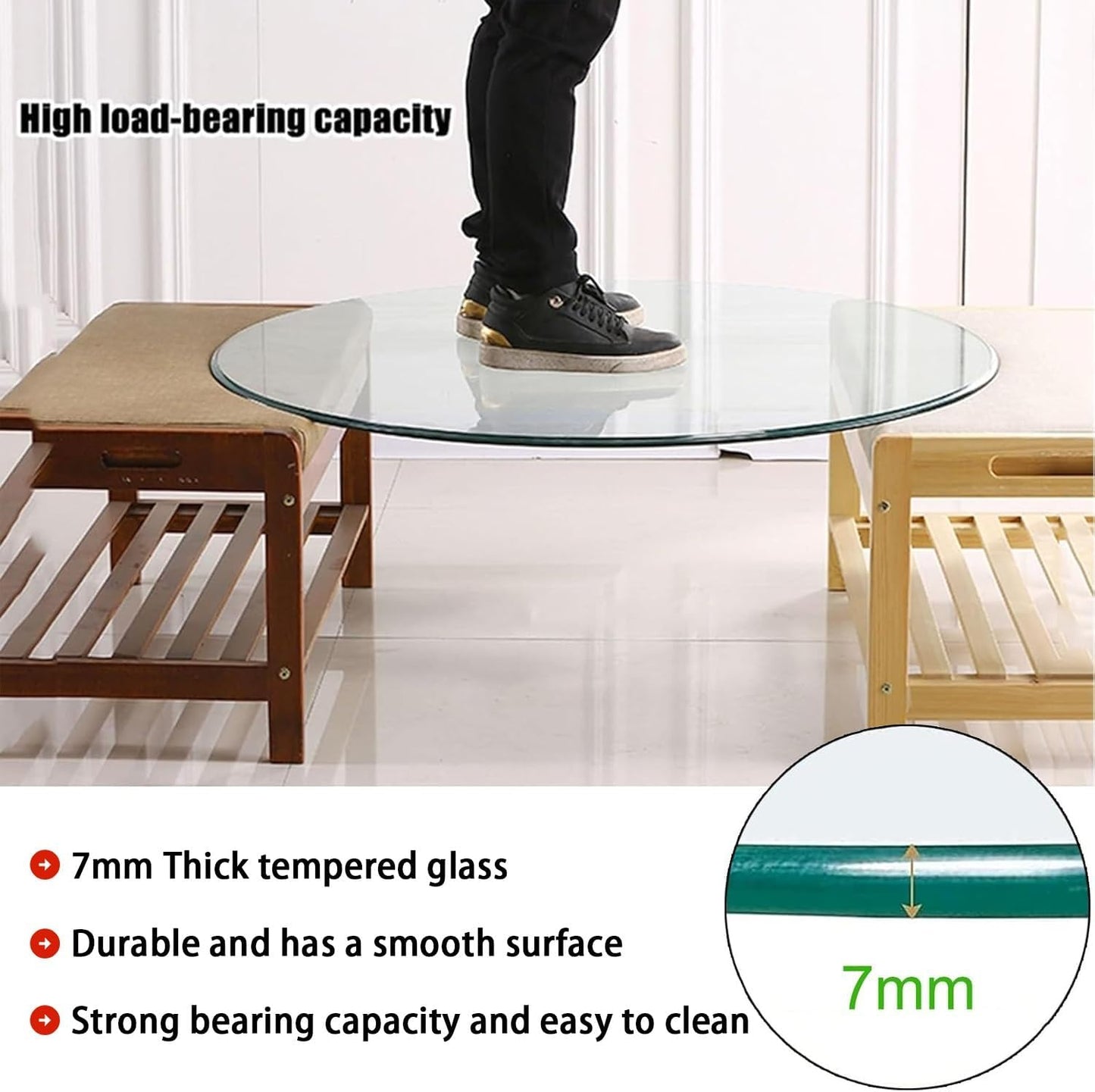 Round Clear Glass Table Top, Beveled Edge Tempered Glass 14in 19in 24in 28in 36in for Dining Coffee Patio Garden Table Tabletop, Scratch Resistant(36cm/14in)
