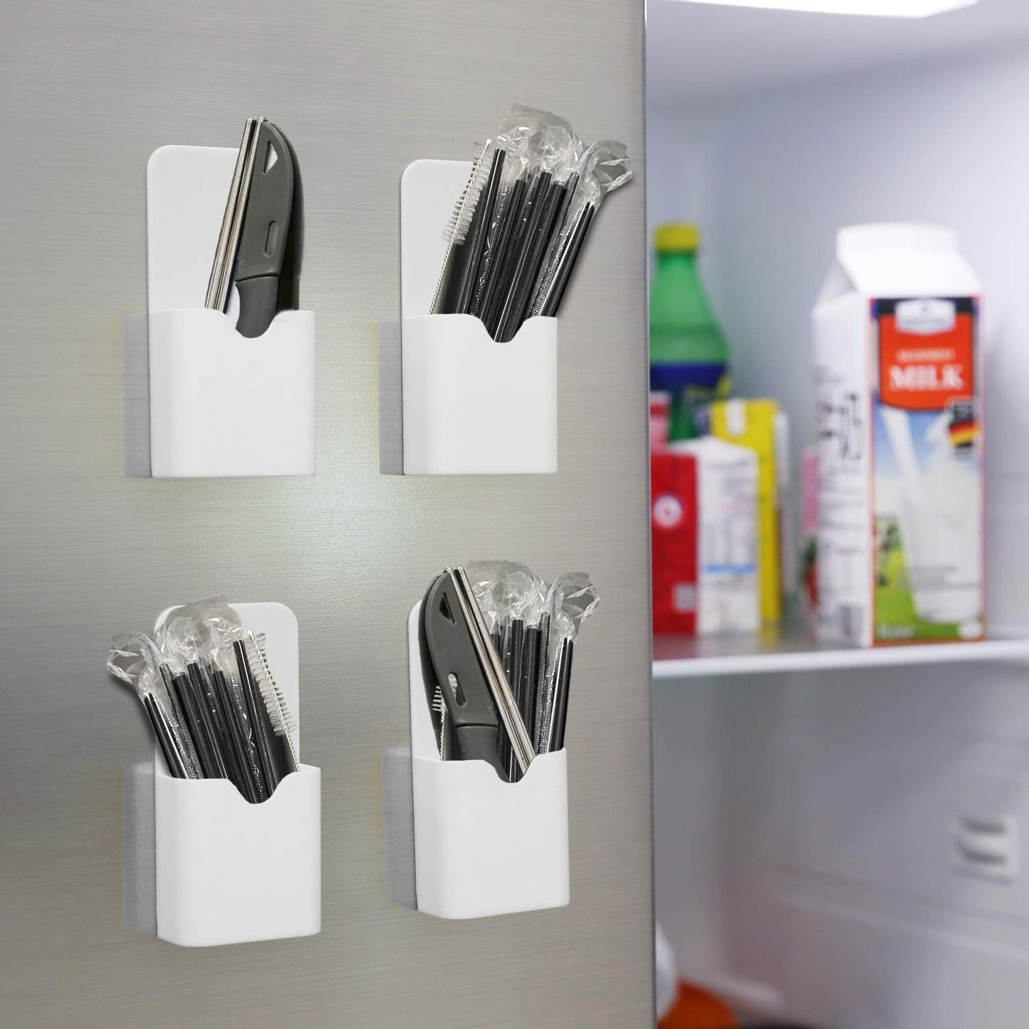 MoKo Magnetic Dry Erase Marker Holder, [4 Pack] Pen/Pencil/Magnets/Dry Erase Marker Storage Organizer for Home Refrigerator, Office Glass Whiteboard, Locker and Other Magnetic Surfaces - White