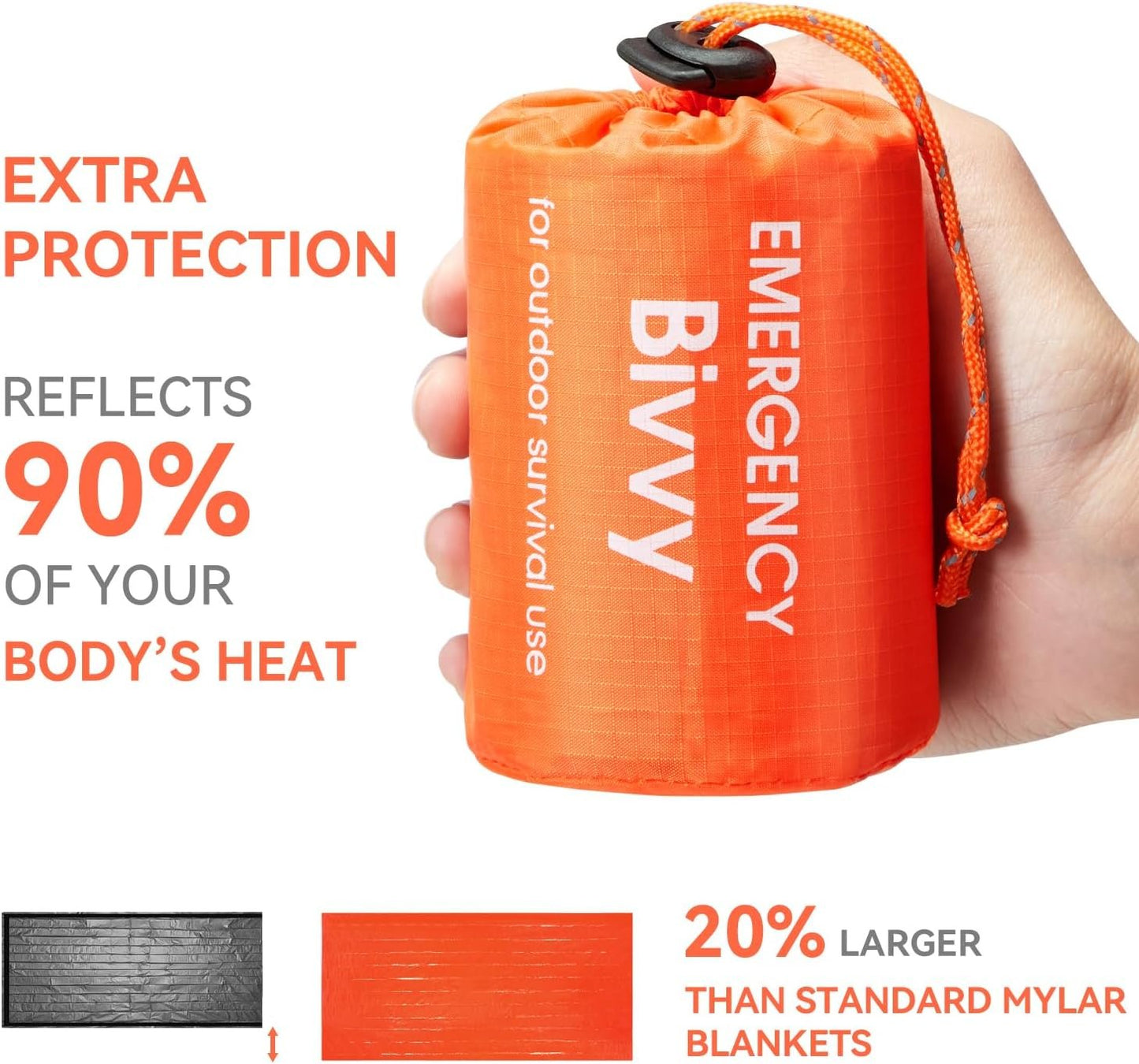 Esky Emergency Sleeping Bag, 2 Pack Portable Survival Thermal Bivy Sack, Waterproof Lightweight Survival Shelter Blanket Bags with Compass for Camping Hiking Outdoor Adventure