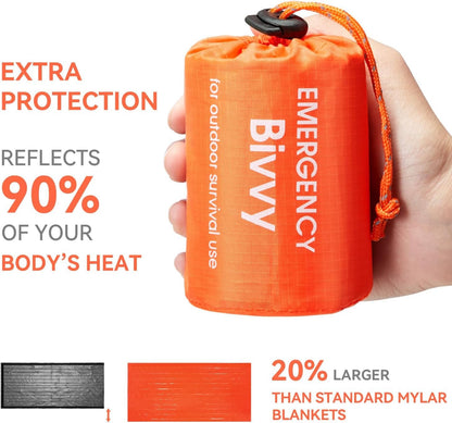 Esky Emergency Sleeping Bag, 2 Pack Portable Survival Thermal Bivy Sack, Waterproof Lightweight Survival Shelter Blanket Bags with Compass for Camping Hiking Outdoor Adventure