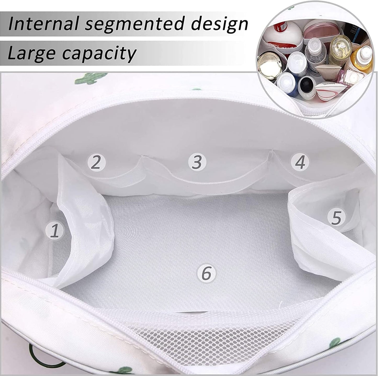 SxoSyo Toiletry Bag for Women Hanging Travel Bag for Toiletries Large Capacity Travelling Accessories Makeup Bags Organizer Cosmetic Bag Waterproof Bathroom Bag, Cactus White, Small, Portable Handle