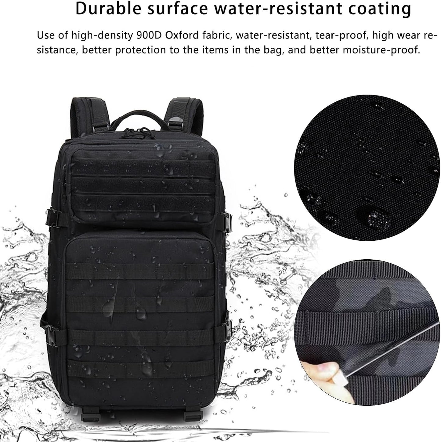 Lizbin Military Tactical Backpack, Military Backpack 45L Tactical Rucksack, Travel Backpack, Large Capacity Survival Backpack Assault Pack for Outdoor Sports Hiking Camping Mountaineering (Black)