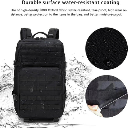 Lizbin Military Tactical Backpack, Military Backpack 45L Tactical Rucksack, Travel Backpack, Large Capacity Survival Backpack Assault Pack for Outdoor Sports Hiking Camping Mountaineering (Black)