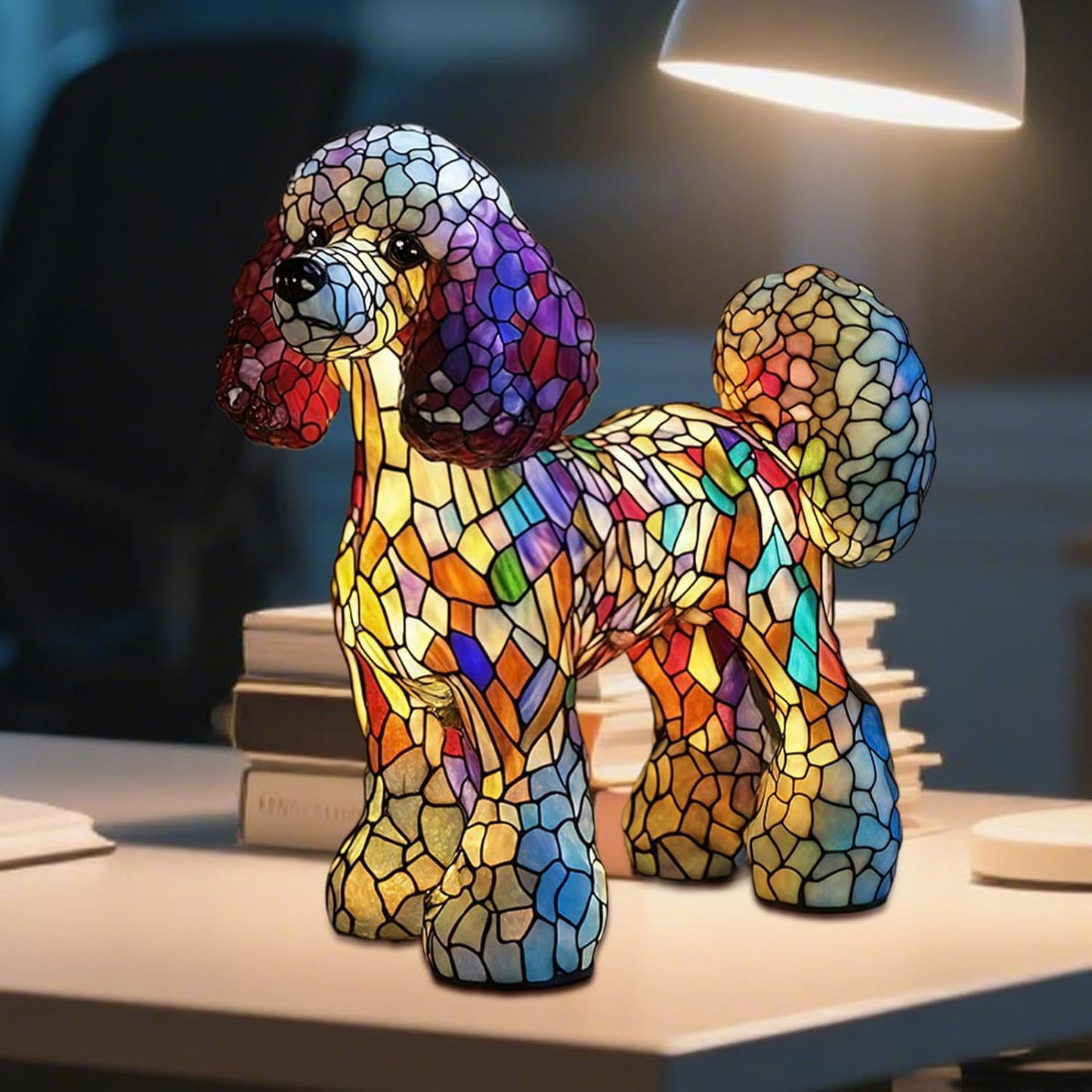 LED Table Lamps | Dogs Themed Bedside Night Resin Light - Rechargeable LED Ambience Lamp for Bedside Shelf Use in Bedroom Childrens Room