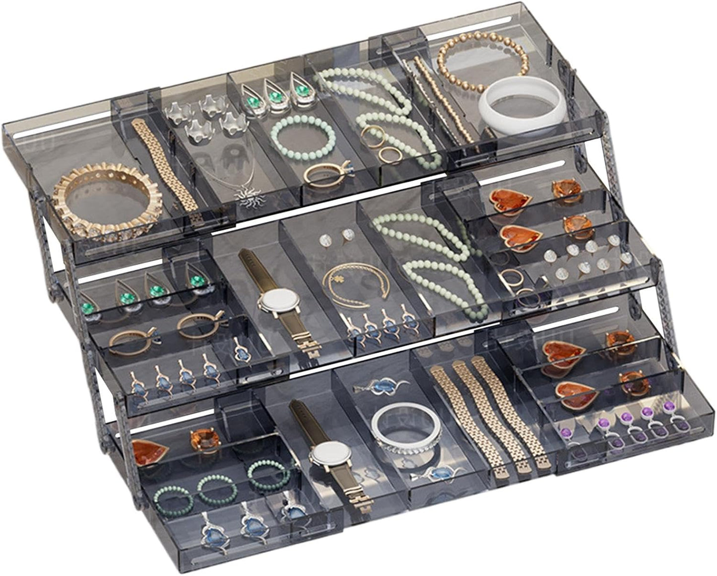 Ungtyb 3 Tier Drawer Organizer, Expandable Storage Tray, Adjustable Compartments Storage Trays, Hair Accessories Storage Tray 9.84x5.9x2.68 for Makeup, Hair Accessories, Jewelry, Pins