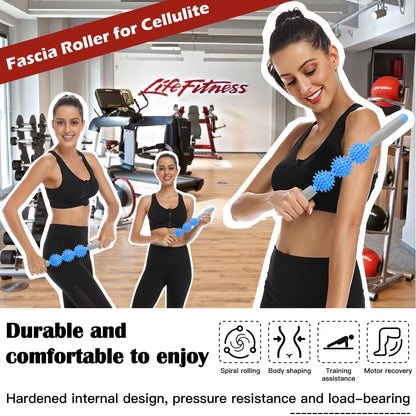 Fascia Muscle Roller, Cellulite Massager Fascia Roller for Cellulite and Sore Muscles, Neck, Leg, Back, Pressure Trigger Point Body Roller Deep Tissue Massage Stick Tools - 3 Massage Balls | Blue