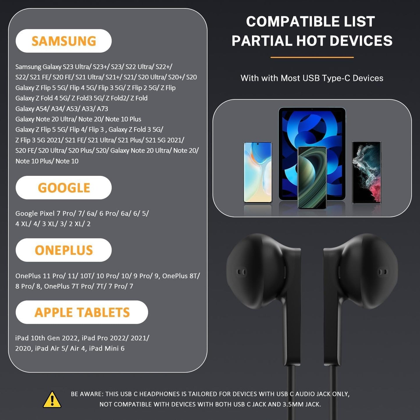 USB C Headphones for iPhone 15/16 Pro Max/ 15 Pro Max Earphones Wired Type C with Mic Stereo USB C Earbuds Semi in Ear Headphone Wired for Samsung S25/ S24/ S23 Ultra Pixel 8 9 Pro Android