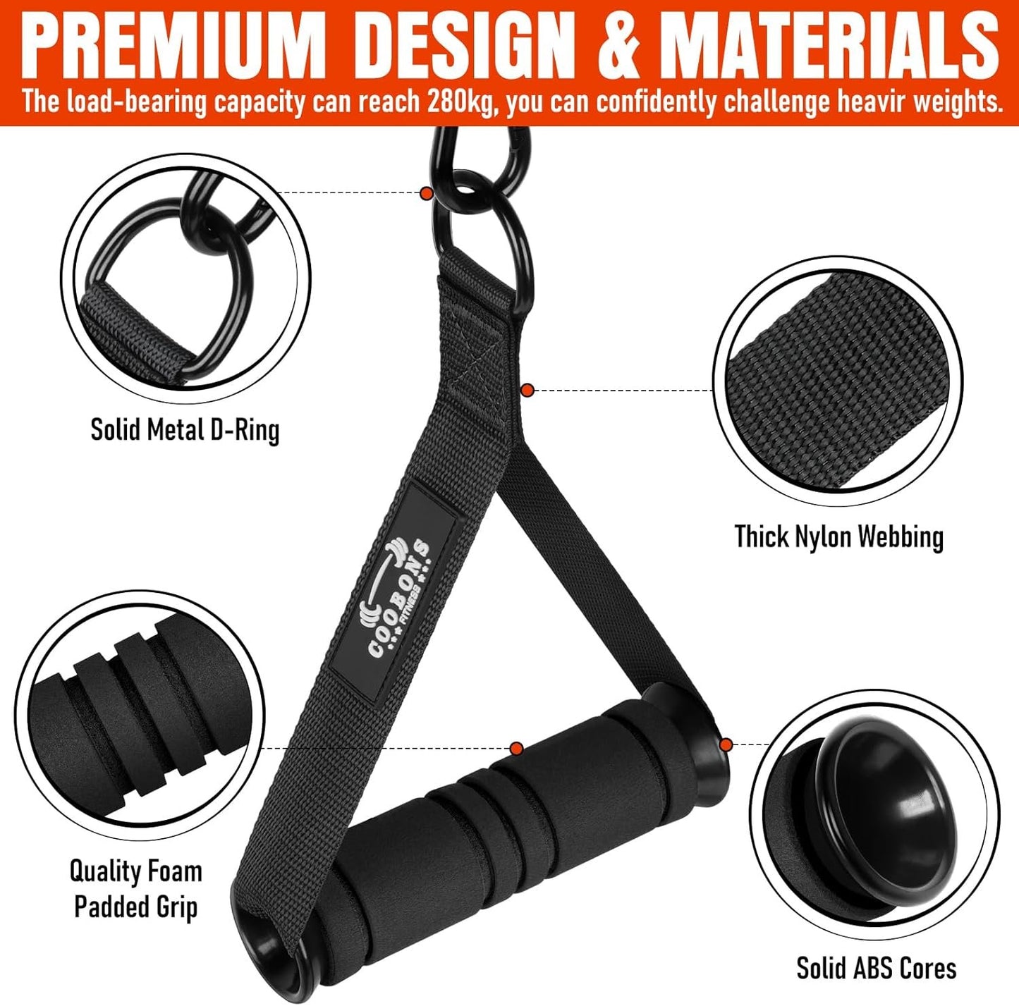 Heavy Duty Exercise Handles, Gym Handles for Cable Machine Attachment, Grip Gym Equipment, Resistance Bands, and Weight Lifting (Set of 2)