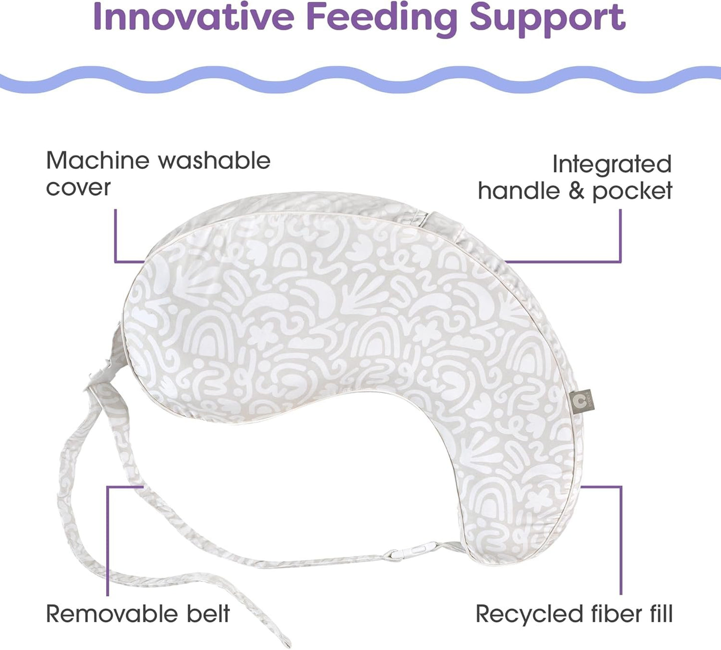 Boppy Uplift Nursing Pillow, Cream Retro Squiggles, Designed to Help Reduce Reflux Symptoms for Breastfeeding, Bottle Feeding or Combo-Feeding; Plus-Sized, Comfortably Contoured Feeding Pillow