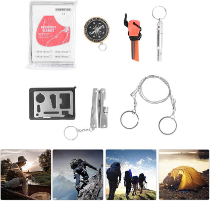 Emergency Survival Gear Equipment Tools, Survival Tool Kit Portable Emergency Box for Car Home Travel Camping Office Sports