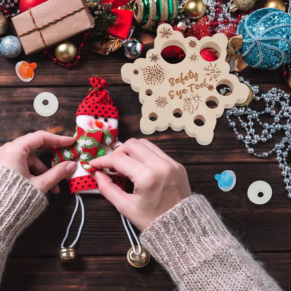PH PandaHall 2pcs Snowflake Safety Eye Tool for Amigurumi, Safety Eyes Insertion Tool Wood Auxiliary Tool for Attaching Safety Eyes Washers Craft Eyes Tool for Crochet Stuffed Animal Eyes, 9 Holes: 6-29mm