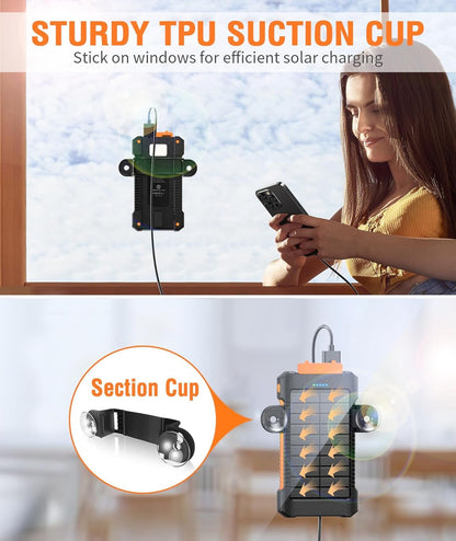 Solar Power Bank 38800mAh Portable Solar Charger 3 Ports Power Bank External Batteries 3 Solar Panels with Flashlight Light/SOS/Strobe, Power Bank for iPhone Samsung and More (Orange-a, 38800mAh)