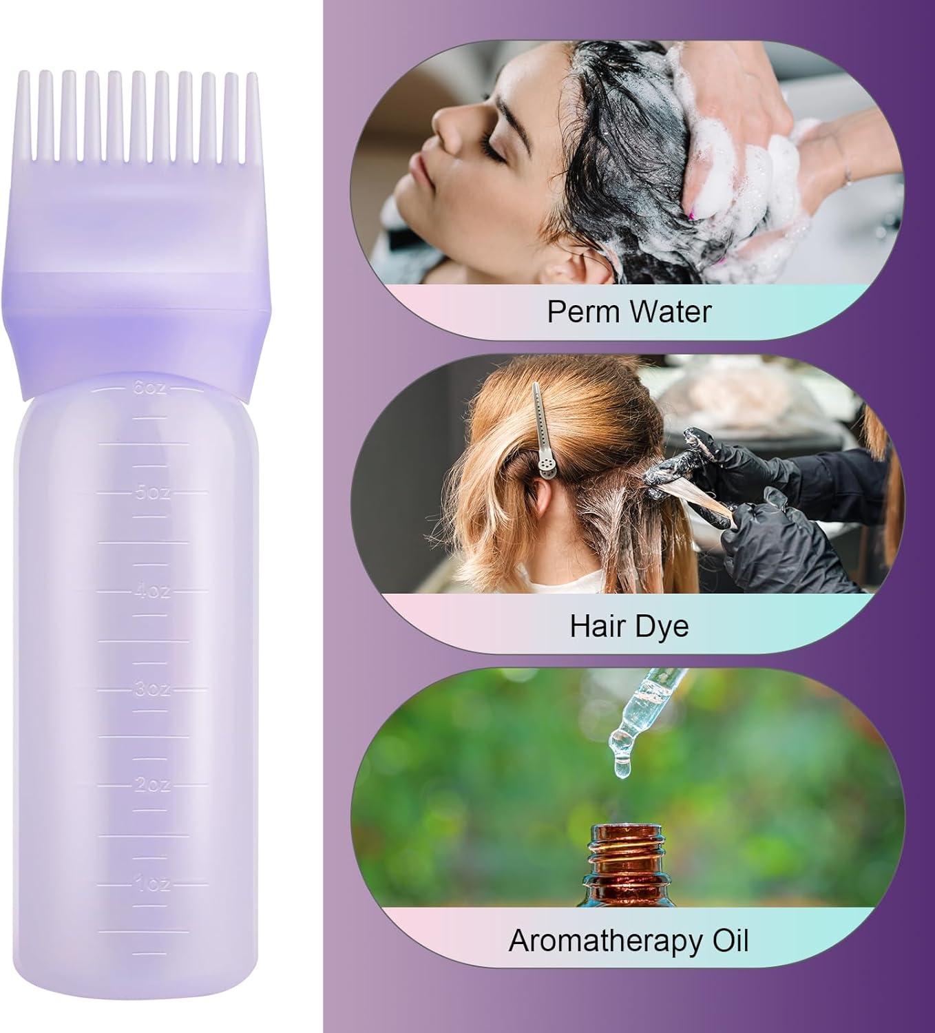 Gezimetie Root Comb 3 Pcs Scalp Massage Brush Applicator Bottle Hair Coloring Scalp Treatment Tools (Purple)