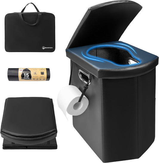 Brarvagur XXL Portable Toilet Camping for Adults,17.5" Foldable Extra Large Camping Toilet Portable, Portative Travel Toilet with Handbag for Hiking, Roadtrip, Trucks, Car, Boat, Tent and Beach