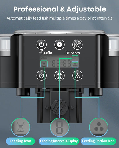 Pawfly Automatic Fish Feeder for Aquarium 108 ml Auto Vacation Timer Adjustable Food Dispenser for Powder Pellets and Granules, Battery Operated (Not Included)