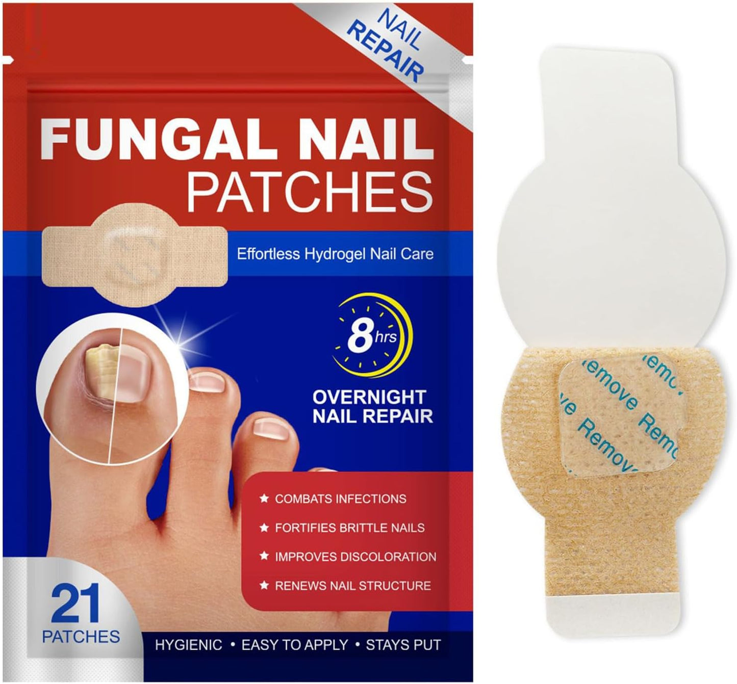 Toenail Patches, Nighttime Nail Repair, Breathable Foot Care, Crack and Discoloration Medication, Comfortable Adhesive, Pedicure Solution for Men Women Athletes Home Use