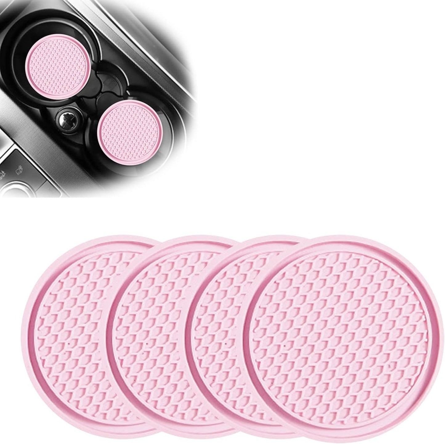 Sodcay 4 PCS Car Cup Holder Coaster, 2.75In PVC Anti Slip Cup Holder Insert Coaster, Honeycomb Waterproof Fixed Tea Coaster, Universal for Vehicle Interior Cup Mats (Pink) (SOBD0002PK-4PC)