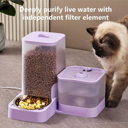 Automatic Cat Food Dispenser - Cat Food Feeder Water Dispenser,Drinker Waterer Large Capacity Pet Supplies, Storage Container for Kitten Puppy Feeding Watering
