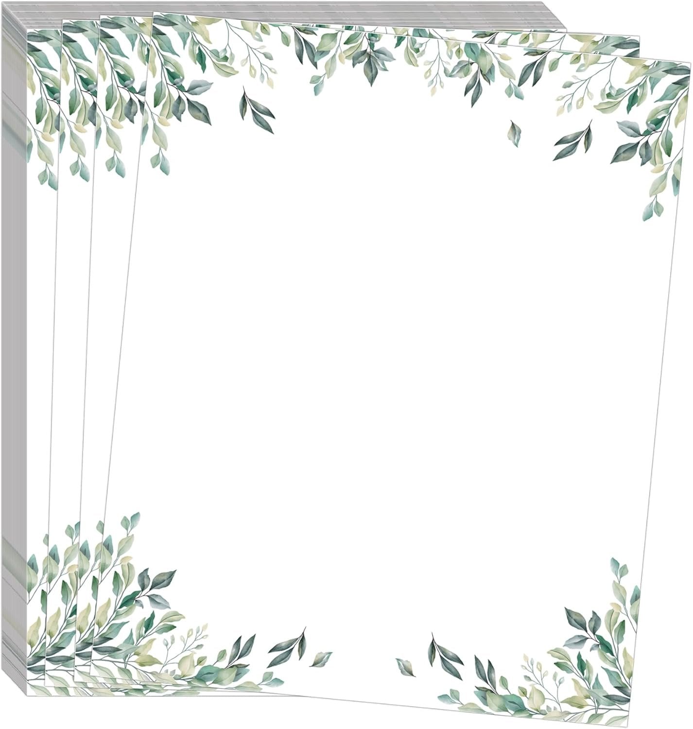 50 Pcs Greenery Letterhead Paper Eucalyptus Leaf Themed Decorative Printer Paper Wedding Botanical Letter Stationery Writing Paper Sheets for School Writing Home Office Supplies (Greenery)