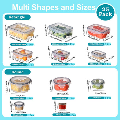 KUMD 50-Piece Large Airtight Food Storage Containers with Lids | Leakproof Meal Prep Containers for Kitchen, Freezer | BPA-Free, Stackable & Microwave Safe | 25 Containers + 25 Lids
