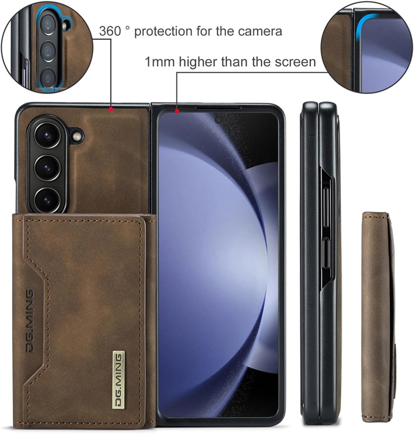 Nexue Detachable Wallet Case for Samsung Galaxy Z Fold 4,Premium Leather Magnetic Back Cover Shockproof Phone Case with Trifold Card Holder Wallet for Samsung Galaxy Z Fold 4,Coffee