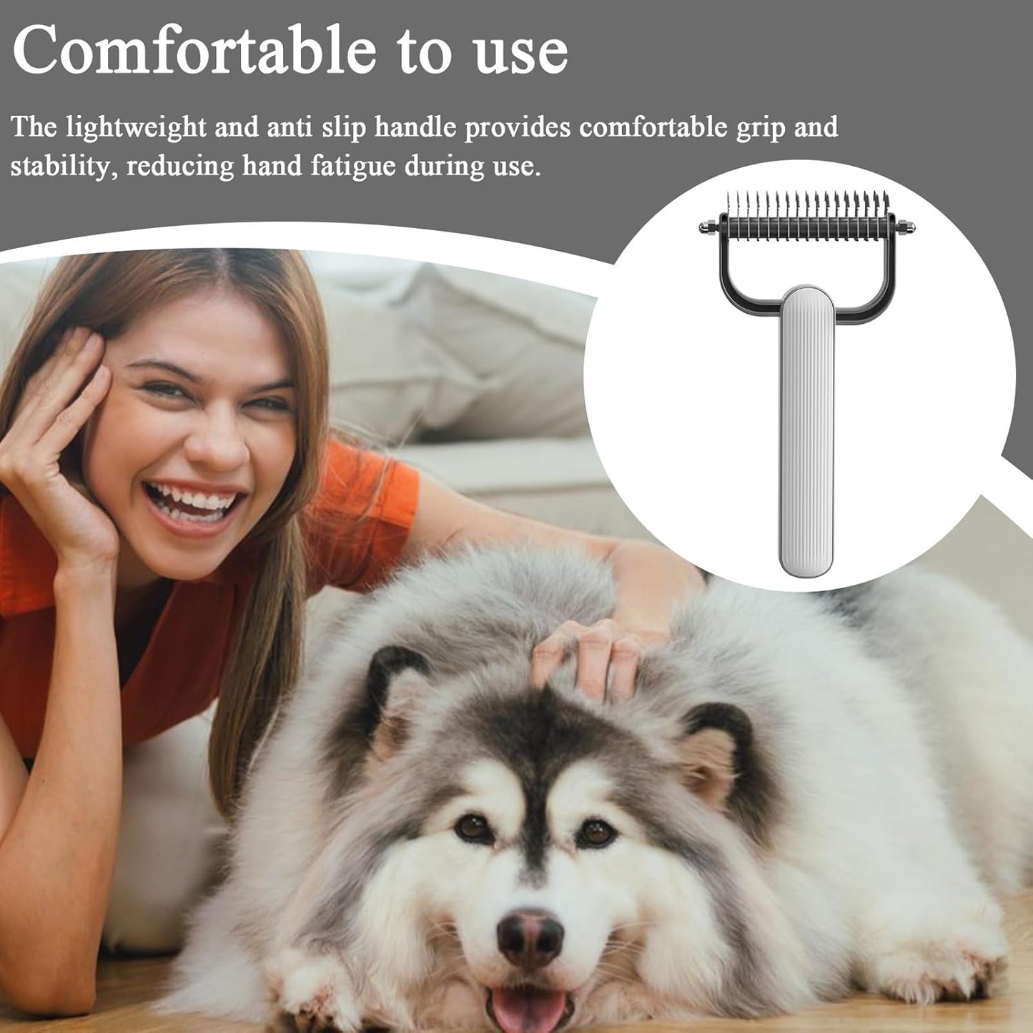 Dog Grooming Combs, Dematting Brush, 6.89x3.86x0.98 inches, Hair Removal Tool, Stainless Steel Detangling Comb, PP Handle, for Pets, Cats, Doodles, Comfortable Grip, Easy Cleaning